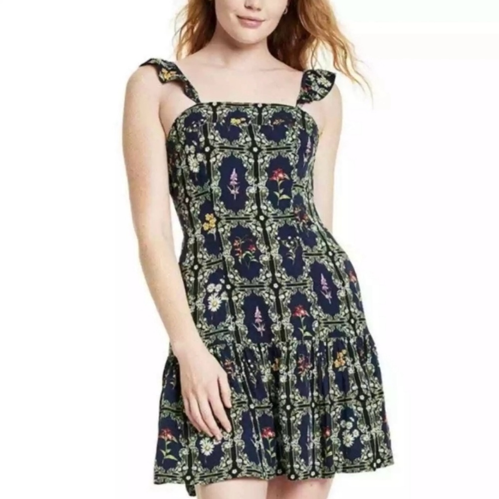 Agua Bendita x Target Dainty Floral Tile Mini Dress Women Sz M Flutter Sleeve